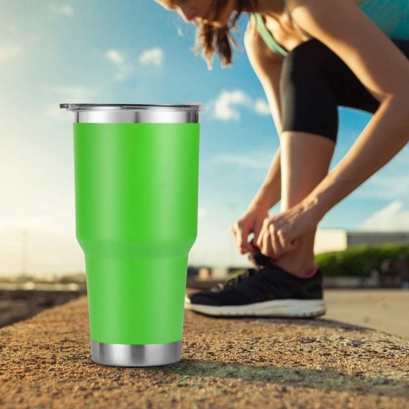 DS 30 oz Green Tumbler Stainless Steel Double Wall Vacuum Insulated Mug with Straw and Lid, Cleaning Brush for Cold and Hot Beverages - Image 3