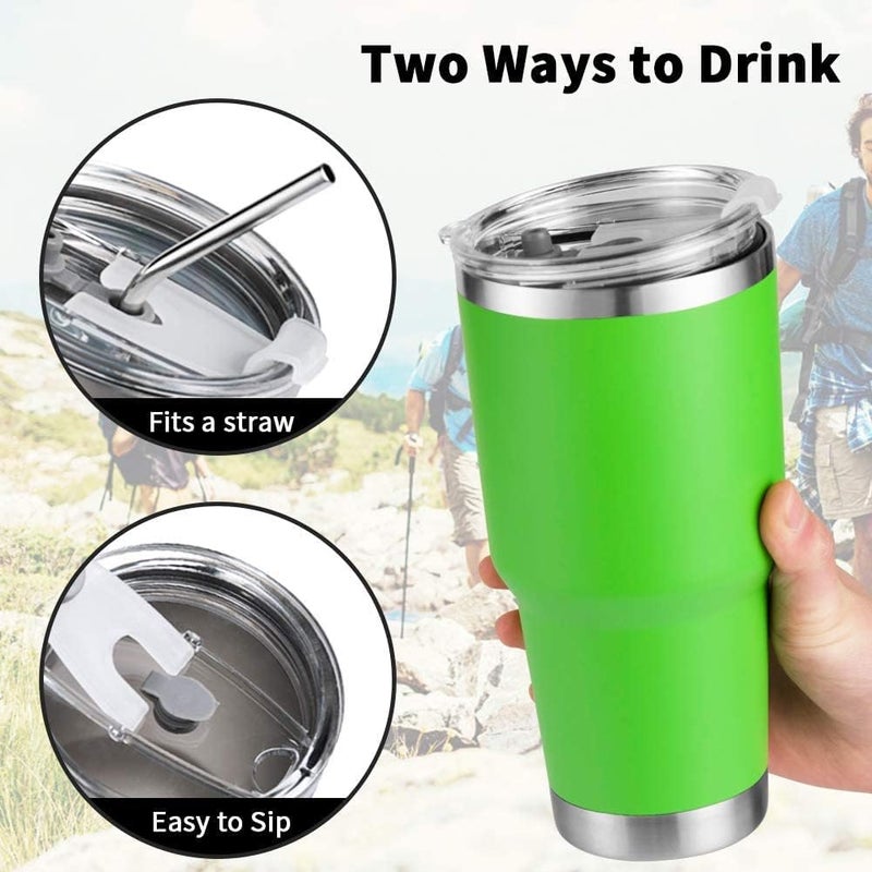 DS 30 oz Green Tumbler Stainless Steel Double Wall Vacuum Insulated Mug with Straw and Lid, Cleaning Brush for Cold and Hot Beverages - Image 2