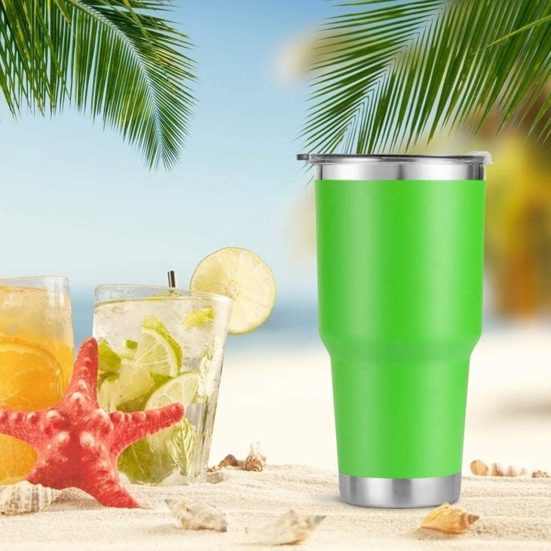 DS 30 oz Green Tumbler Stainless Steel Double Wall Vacuum Insulated Mug with Straw and Lid, Cleaning Brush for Cold and Hot Beverages - Image 5