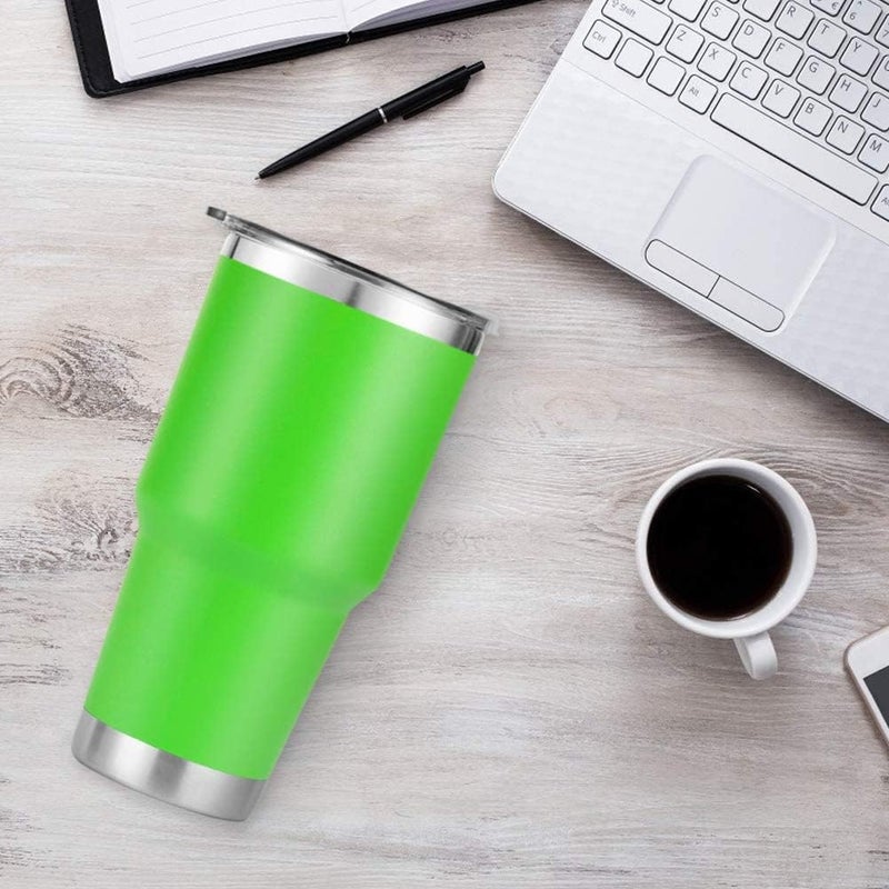 DS 30 oz Green Tumbler Stainless Steel Double Wall Vacuum Insulated Mug with Straw and Lid, Cleaning Brush for Cold and Hot Beverages - Image 4
