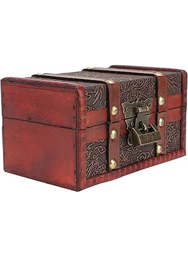 Retro Wooden Jewelry Storage Case Decorative Box with Lock Vintage Organizer Small Square Black Pattern - Image 1