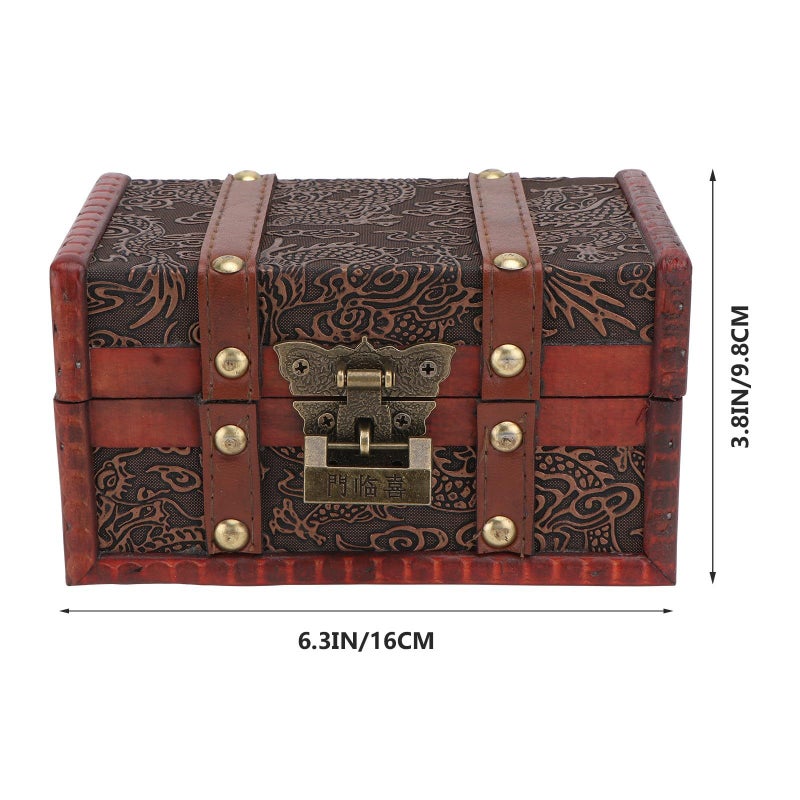Retro Wooden Jewelry Storage Case Decorative Box with Lock Vintage Organizer Small Square Black Pattern - Image 3