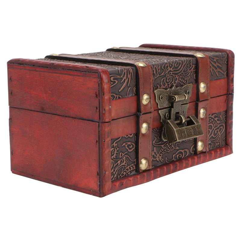 Retro Wooden Jewelry Storage Case Decorative Box with Lock Vintage Organizer Small Square Black Pattern - Image 2