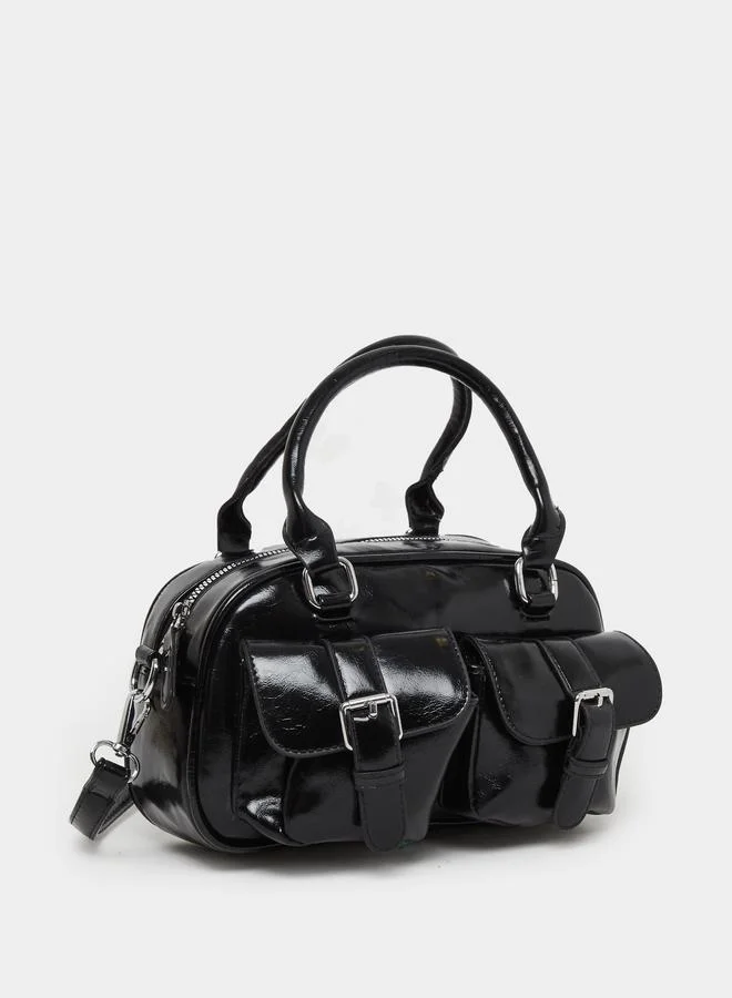 Styli Styli Black Patent Leather City Bag