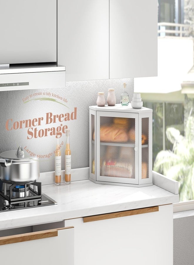 STDDRE Corner Bread Box Kitchen Countertop Extra Large Capacity Farmhouse Bread Box, Corner Countertop Storage, Double Layer Bread Holder (White, Large) - Image 5