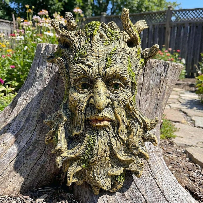 Euiroet 10.3" Whimsical Tree Face Sculpture, Garden Peeker Statue, Outdoor Trunk Tree Huggers Art, Landscape Accent Ornament, Hanging Fairy Elve Figurine for Yard Art, Trees Decor Wall Mounted Statues - Image 1