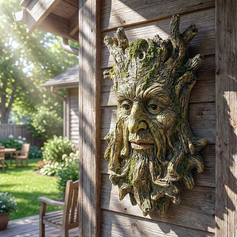 Euiroet 10.3" Whimsical Tree Face Sculpture, Garden Peeker Statue, Outdoor Trunk Tree Huggers Art, Landscape Accent Ornament, Hanging Fairy Elve Figurine for Yard Art, Trees Decor Wall Mounted Statues - Image 2