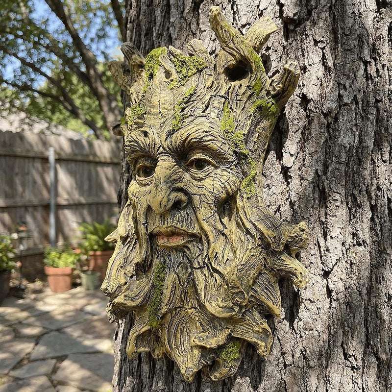 Euiroet 10.3" Whimsical Tree Face Sculpture, Garden Peeker Statue, Outdoor Trunk Tree Huggers Art, Landscape Accent Ornament, Hanging Fairy Elve Figurine for Yard Art, Trees Decor Wall Mounted Statues - Image 5