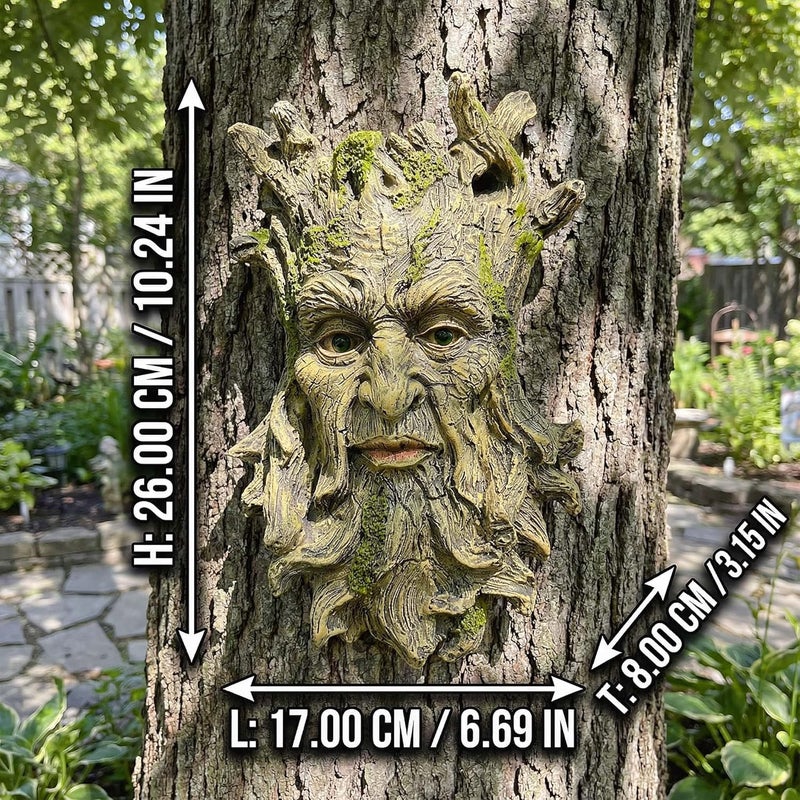 Euiroet 10.3" Whimsical Tree Face Sculpture, Garden Peeker Statue, Outdoor Trunk Tree Huggers Art, Landscape Accent Ornament, Hanging Fairy Elve Figurine for Yard Art, Trees Decor Wall Mounted Statues - Image 3
