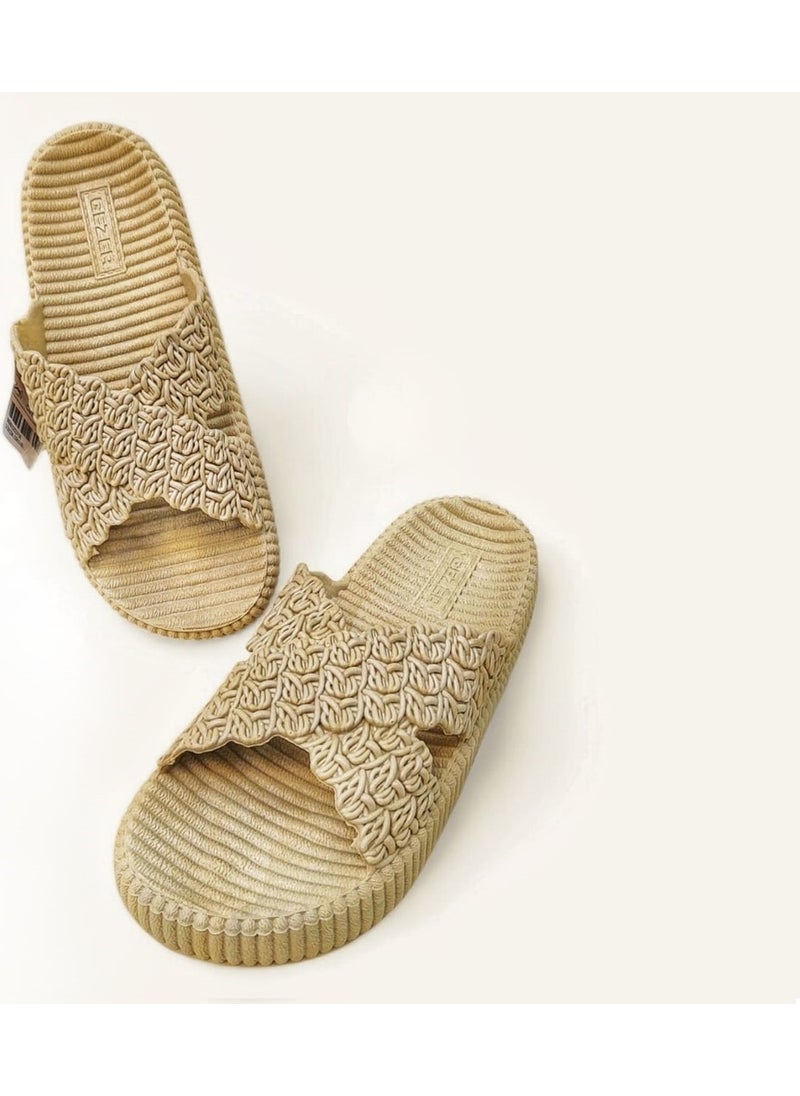 Gezer - High Sole, Beach-Pool-Home-Bathroom-Holiday-Daily Non-Slip Sole Straw Look Plastic Slippers - Image 1