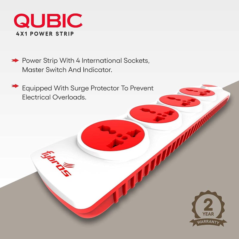 FYBROS صندوق تمديد الطاقة Qubic 4x1 بمقابس دولية مع مفتاح رئيسي ومؤشر | سلك تمديد متعدد المقابس بقوة 10 أمبير للمنزل | لوحة تمديد بطول 5 أمتار مع حماية من زيادة التيار وسلك ثقيل - Image 5