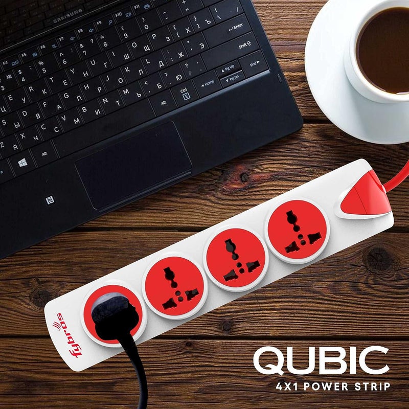 FYBROS صندوق تمديد الطاقة Qubic 4x1 بمقابس دولية مع مفتاح رئيسي ومؤشر | سلك تمديد متعدد المقابس بقوة 10 أمبير للمنزل | لوحة تمديد بطول 5 أمتار مع حماية من زيادة التيار وسلك ثقيل - Image 3