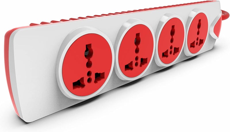 FYBROS صندوق تمديد الطاقة Qubic 4x1 بمقابس دولية مع مفتاح رئيسي ومؤشر | سلك تمديد متعدد المقابس بقوة 10 أمبير للمنزل | لوحة تمديد بطول 5 أمتار مع حماية من زيادة التيار وسلك ثقيل - Image 1