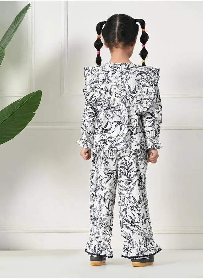 بيلا مودا Bella Moda Floral Print Ruffled Detail Top and Pants Set