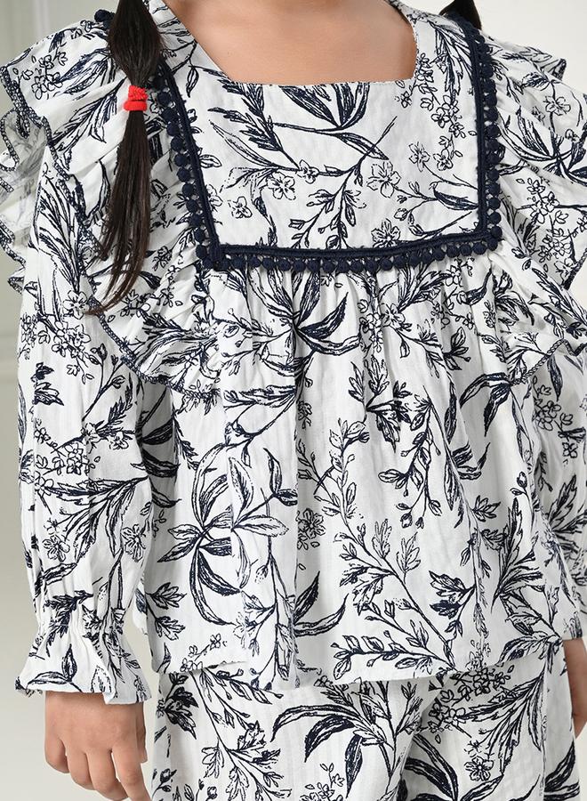 بيلا مودا طقم بيلا مودا بطبعة زهور وتفاصيل مكشكشة بلوزة وبنطلون - Image 3