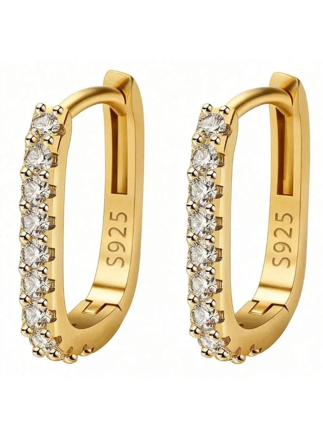 High-Quality 925 Sterling Silver Plated 18K Gold Crystal Fashion Circle Hoop Earrings For Woman Wedding Party Gift Street Versatile Jewelry - Image 1