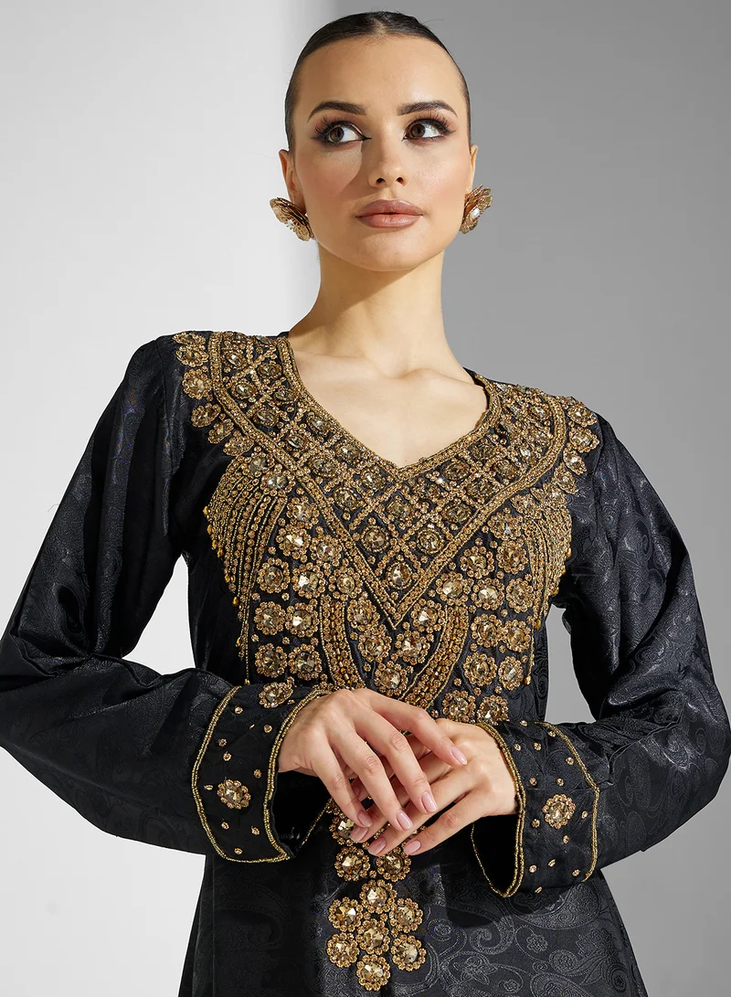 ARABIAN CLOSET Embellished Belted Jalabiya