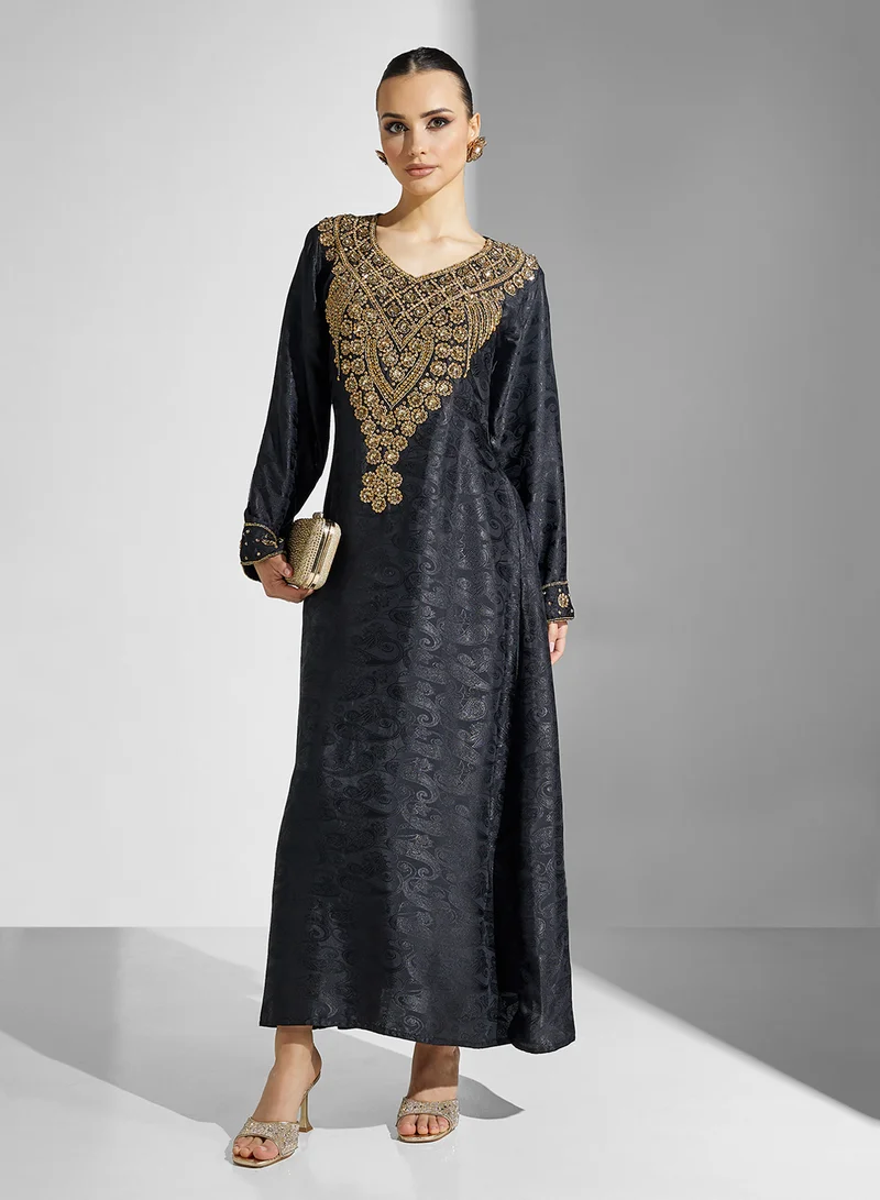 ARABIAN CLOSET Embellished Belted Jalabiya
