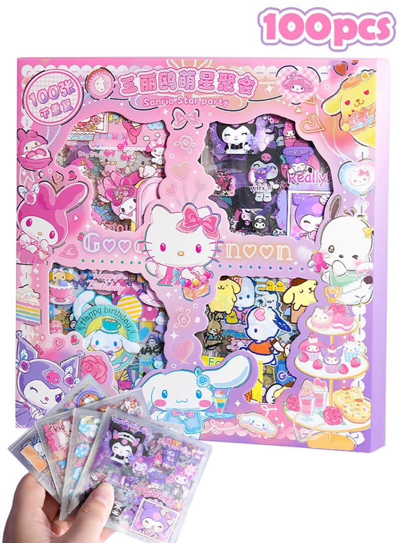 Sanrio 100 Sheets Cute Anime Girl Stickers, Vinyl Cartoon Aesthetic Decorative Sticker Set, Ideal for Scrapbooking, Journaling, Laptops, and Room Decoration - Image 1