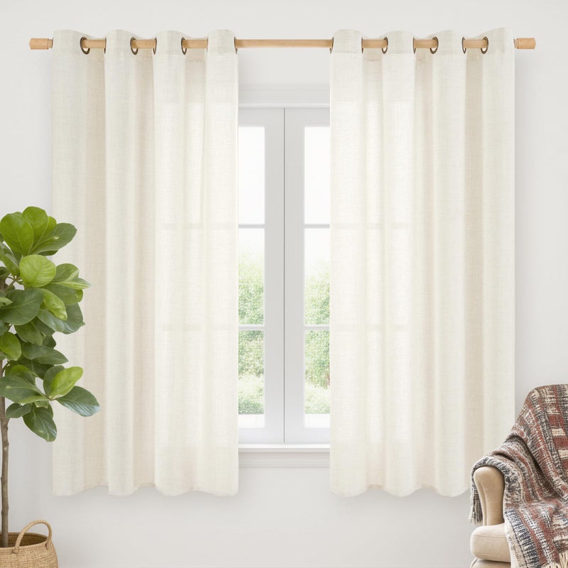YoungsTex Ivory Linen Curtains 63 Inch Length for Living Room Window, Light Filtering Drapes Rustic Semi Sheer with Bronze Grommet Privacy for Bedroom Farmhouse Decorative, 52 x 63 Inch, 2 Panels - Image 1