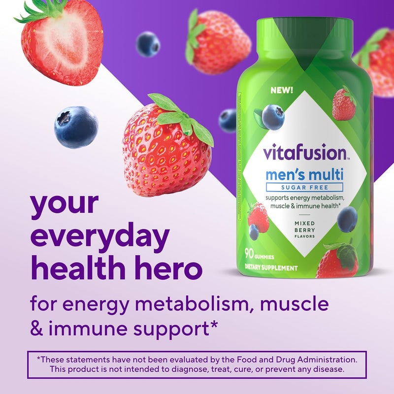 Vitafusion Sugar Free Mens Multi Daily Gummy Multivitamins Supports Energy Metabolism Muscle and Immune Health 1 Mixed Berry Flavors 90 Count - Image 2
