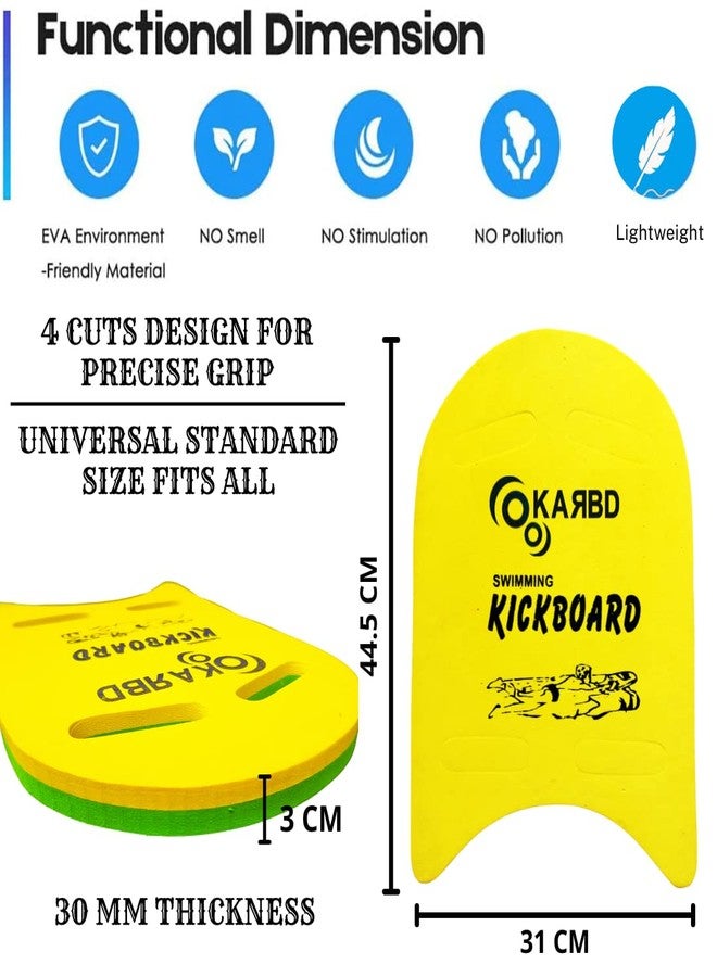KARBD 4 Cut Swimming Kickboard Floating Board for Swimming Training Aid Exercise Equipment Pool Swim Safe Trainer Lessons Kickboards for Adults Children with 4 Holes Dual Color (Medium, Green Yellow) - Image 2
