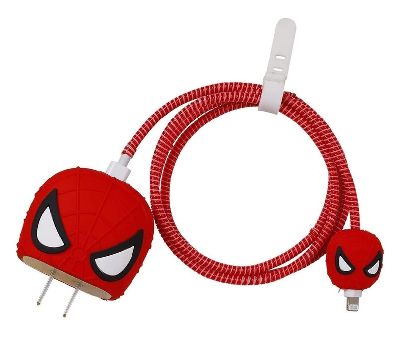 Like Star Protective Case Cover 4in1 Compatible with Apple 20W/18W iPhone USB-C Power Adapter Charger Protection Case & Wire Saver, 3D Cartoon Character Case 360 Degree Protection Cover(Spider Man) - Image 1