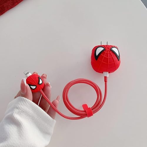 Like Star Protective Case Cover 4in1 Compatible with Apple 20W/18W iPhone USB-C Power Adapter Charger Protection Case & Wire Saver, 3D Cartoon Character Case 360 Degree Protection Cover(Spider Man) - Image 2