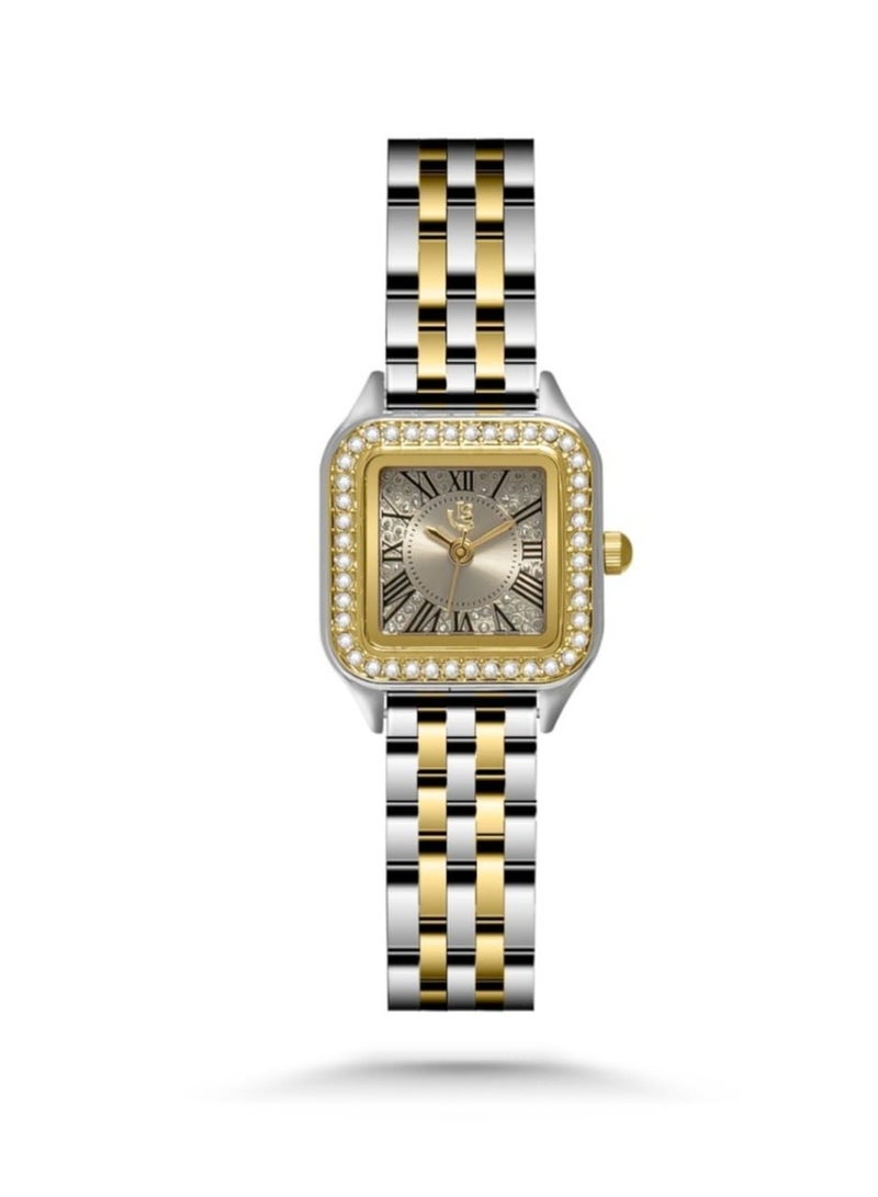 Louis Stone Women's watch with a waterproof steel strap, modern and high quality - silver and gold bracelet with a gray dial
