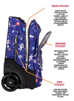 Wires 5 Piece Kids School Trolley Bag laptop compartment 2 Wheels With Lunch bag & Pencil Case  - Image 3