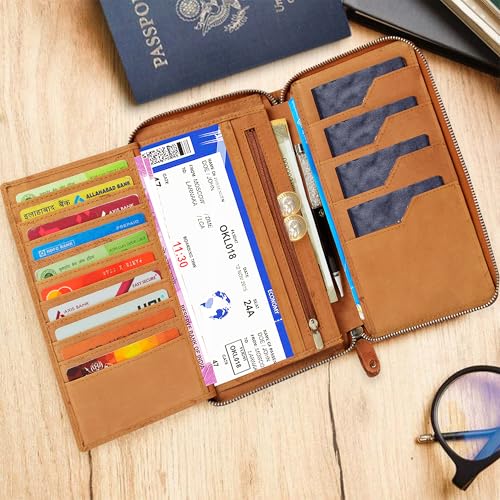 ABYS Hunter Leather RFID Protected Tan Passport Holder for Men and Women| Card Holder|Passport Pouch|Family Travel Wallet - Image 2