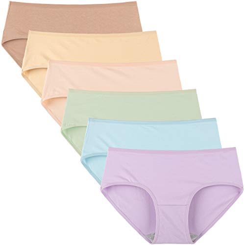 INNERSY Women' s Mid Rise Tagless Plain Color Cotton Hipster Panties 6-Pack (X-Small/4(Hip:34-35.5"), Bright Basics) - Image 1