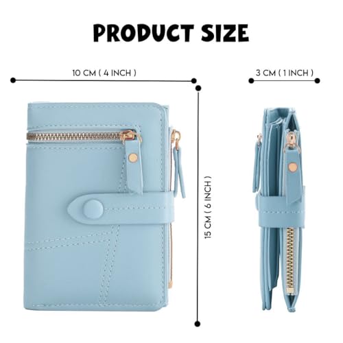 Elios Women's Wallet Vegan Leather Bifold Small Card Holder Coin Holder Compact Ladies Purse with 12 Card Slots, Zipper Pocket and RFID Blocking | Snap Closure | Mini Purse for Women (Light Blue) - Image 2
