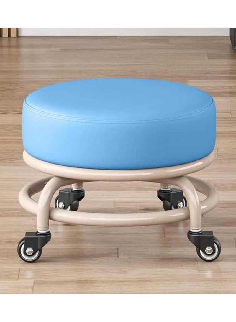 DubaiGallery Rolling Stool with 360° Silent Rubber Wheels and PU Leather Seat for Garage Home Garden Office Shop and Fitness Stable and Comfortable 