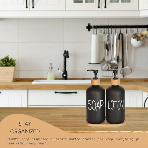 DIDROOM Black Soap Dispenser Bathroom Set, Set with Glass Dispenser, Bamboo Pumps & Tray. Hand and Lotion Suitable for Farmhouse Decor - Image 3