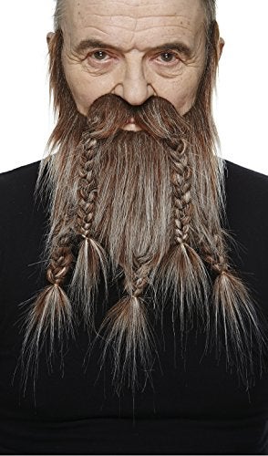 Mustaches Self Adhesive Novelty Viking Dwarf Fake Beard False Facial Hair Costume Accessory for Adults Brown with Gray Color - Image 5
