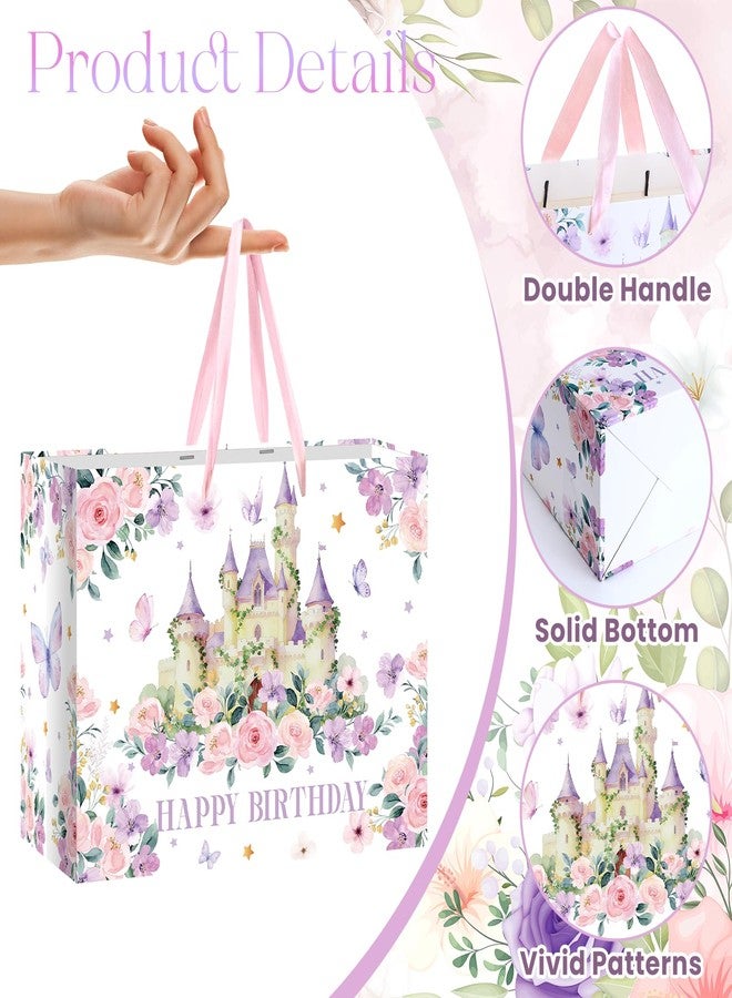 Woosytoo Purple Princess Castle Birthday Gift Bag with Wrapping Paper and Greeting Card Large Princess Birthday Party Favor Bags Flower Floral Butterfly Castle Paper Bag for Girls Women Themed Party Supplies - Image 3