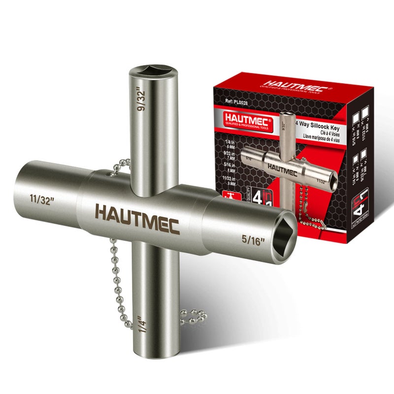 HAUTMEC 4 Way Sillcock Water Key14 932 516 1132 Steel MultiFunction Utility Key for Sillcocks Faucets Valves Spigots PL0028