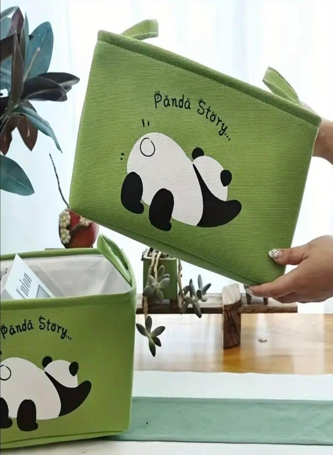 SWOPPERRY Decorative Storage Bin Large – Lime Green Panda Foldable Storage Basket with Handles for Closet & Shelf Organizing, Ideal for Toys, Clothes, Pet Supplies, and More - Image 3