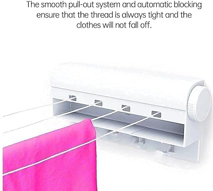 PRISO Folding Cloth Drying Rope Automatic Retractable Clothesline Flexible Wall Mount Cloths Hanger Suitble for Washing Room Bathtube Indoor Outdoor Balconies - Image 5