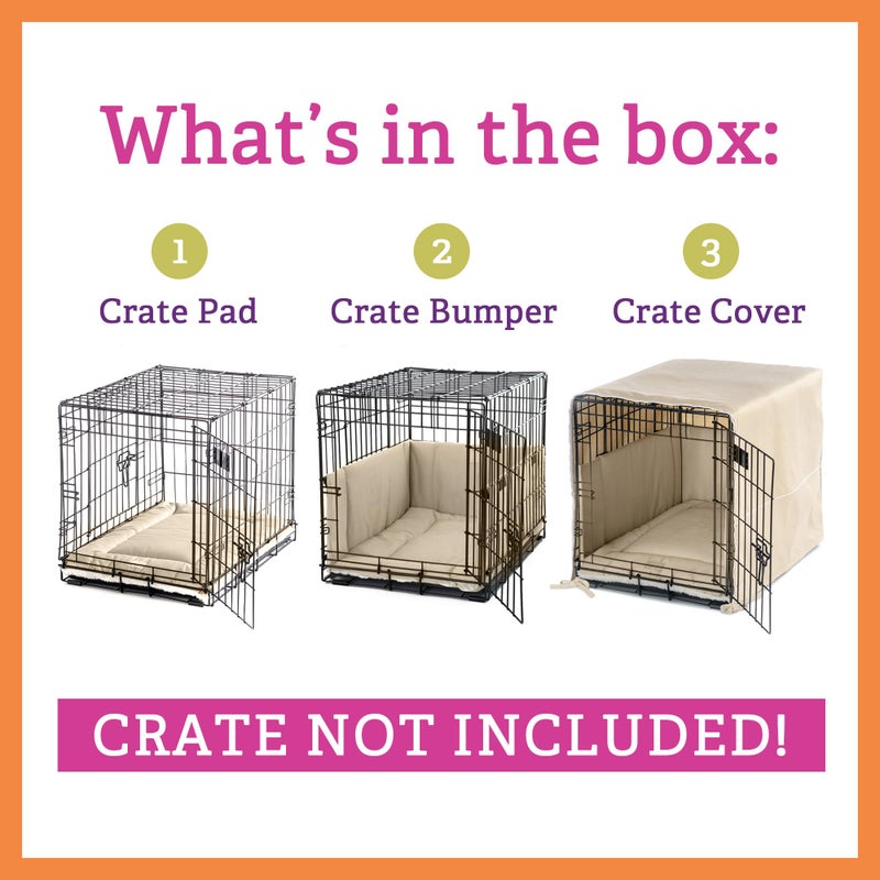 Pet Dreams 3-Piece Set Includes Dog Crate Cover, Dog Mat & Bumper Pad- Washable Kennel Bedding fits iCrate Cages 24, 30, 36, 42 Inch (Khaki, Small, 24") - Image 2