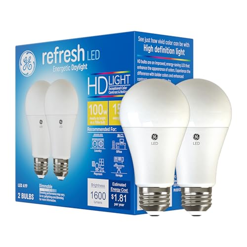 GE Refresh LED Light Bulbs, 100 Watt, Daylight, A19 (2 Pack) - Image 1