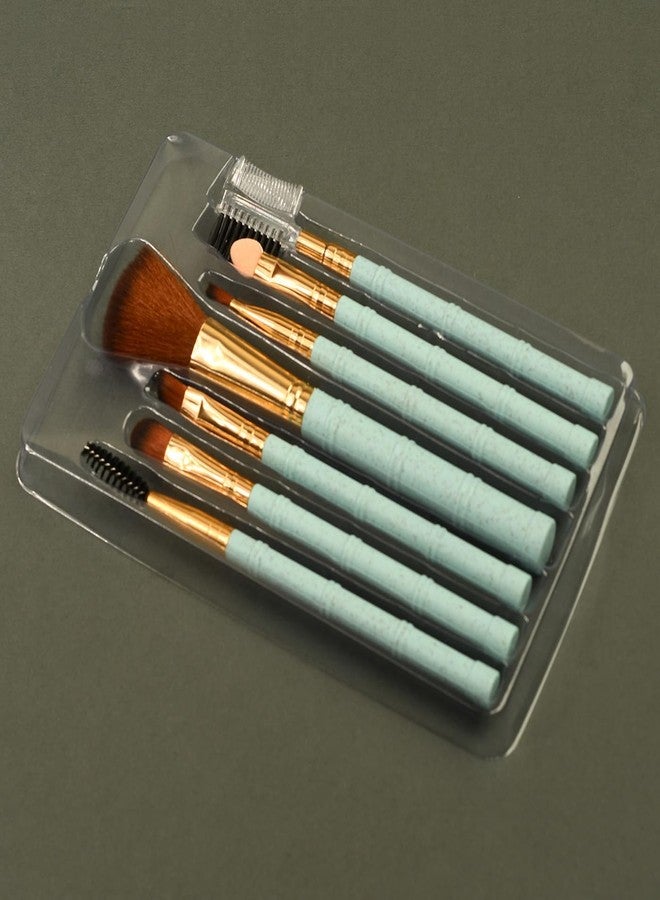 KIRA Bamboo Design Makeup Brush Sets 7Pcs Uses For Powder, Shadow, Shadow, Lipstick, Eyeliner, Eyebrow Brush, Double Eyelash And Eyebrow Brush Beauty Tools (BM109-06) (Blue) - Image 3