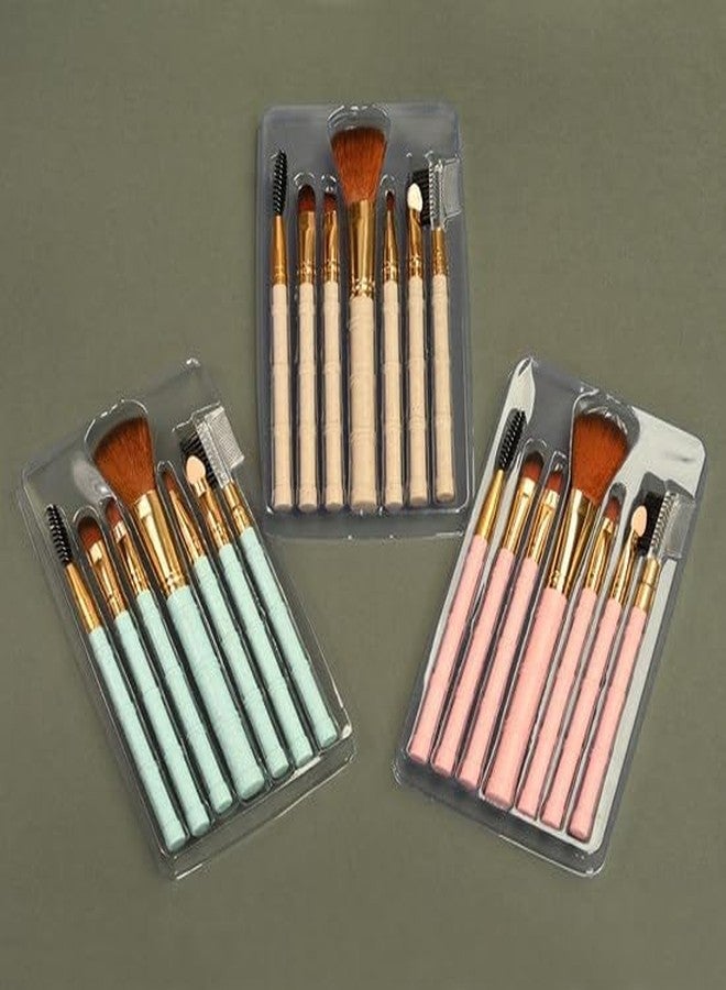 KIRA Bamboo Design Makeup Brush Sets 7Pcs Uses For Powder, Shadow, Shadow, Lipstick, Eyeliner, Eyebrow Brush, Double Eyelash And Eyebrow Brush Beauty Tools (BM109-06) (Blue) - Image 4