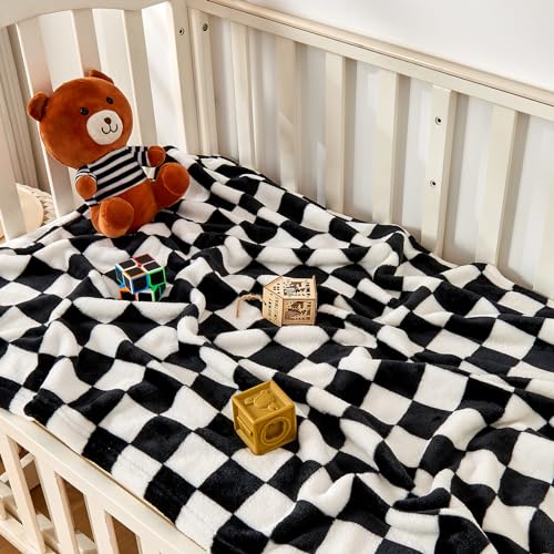 Yurhap Checkered Baby Blanket Fleece Baby Blankets for Boys Girls, Ultra Soft Cozy Fluffy Infant Toddler Newborn Receiving Blankets for Crib Stroller, 30''x40'', Black - Image 2
