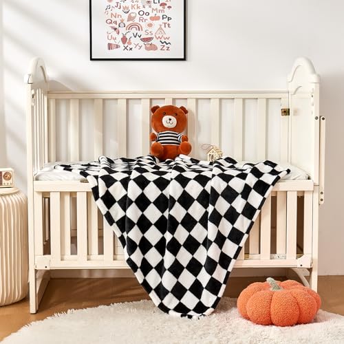 Yurhap Checkered Baby Blanket Fleece Baby Blankets for Boys Girls, Ultra Soft Cozy Fluffy Infant Toddler Newborn Receiving Blankets for Crib Stroller, 30''x40'', Black - Image 4