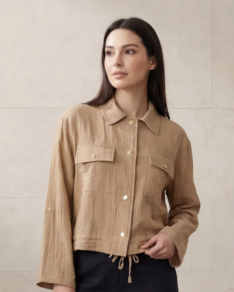 Redtag Women Beige Button Down With Front Pocket Jacket