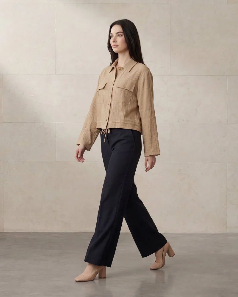 Redtag Women Beige Button Down With Front Pocket Jacket