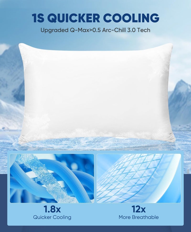 LUXEAR أغطية وسائد تبريد، عبوة من 2 قطعة، أغطية وسائد تبريد مرنة Arc-Chill Q-max >0.5 تناسب الوسائد القياسية ومقاس كوين، تحمي الشعر والبشرة، هدايا للنساء والرجال، لمن يعانون من الحرارة، التعرق الليلي - أبيض - Image 2