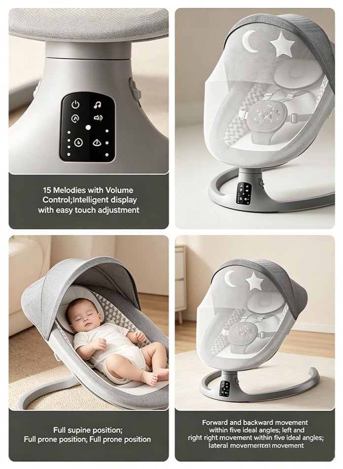POPYPAPA 3 in 1 Electric Baby Swing, Smart Baby Rocker & Bouncer with App & Remote Control, 5 Speeds, 180° Recline, Bluetooth Music, Motion Sensor, Extra-Wide Seat for Newborns - Image 5